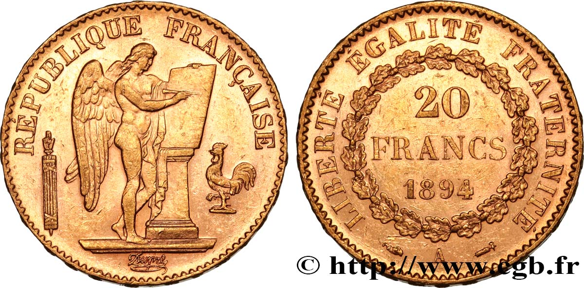 20 francs or Génie, Troisième République 1894 Paris F.533/18 EBC58 