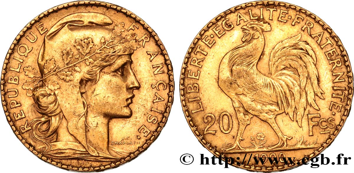 20 francs or Coq, Dieu protège la France 1900 Paris F.534/4 AU52 