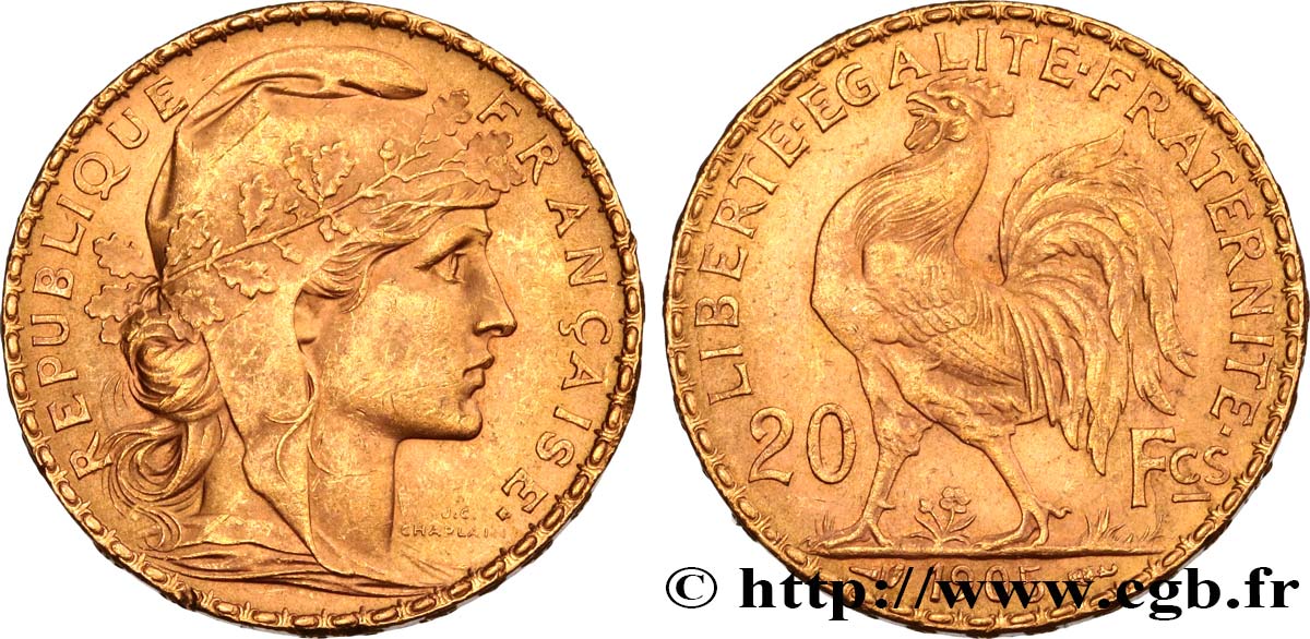 20 francs or Coq, Dieu protège la France 1905 Paris F.534/10 MS60 