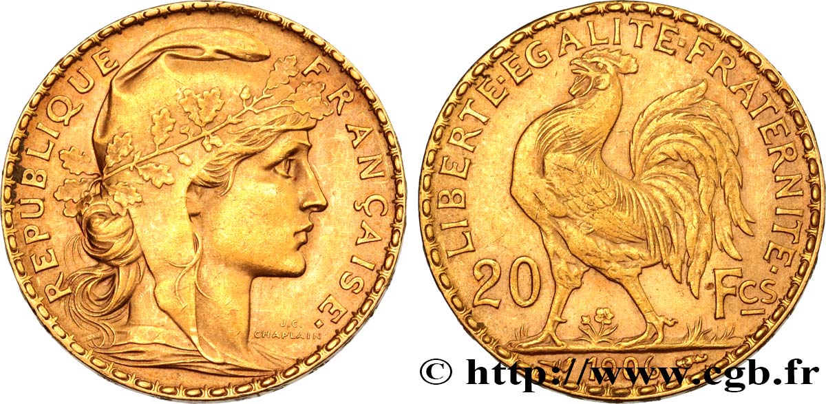 20 francs or Coq, Dieu protège la France 1906 Paris F.534/11 fVZ 