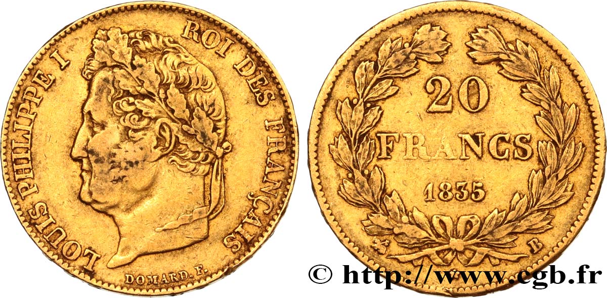 20 francs or Louis-Philippe, Domard 1835 Rouen F.527/12 TB35 