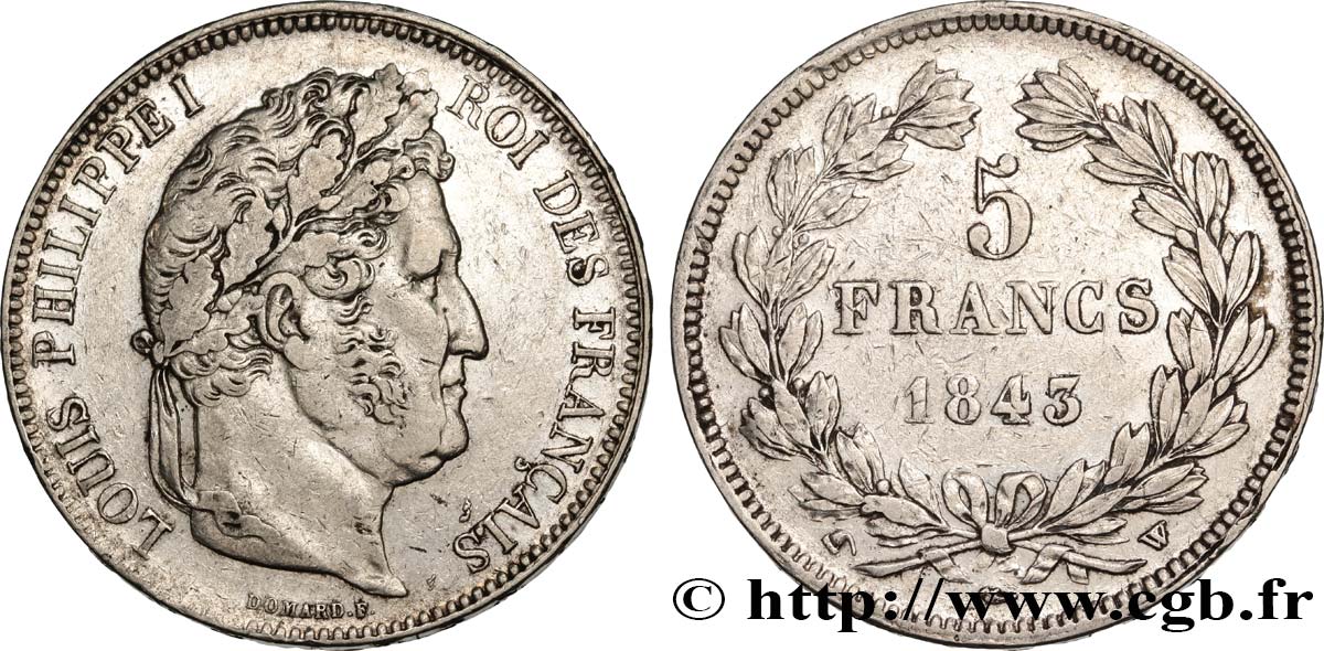 5 francs IIe type Domard 1843 Lille F.324/104 SS 