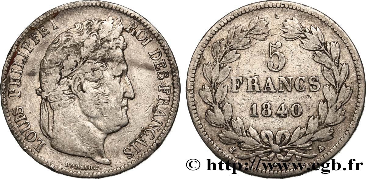 5 francs IIe type Domard 1840 Paris F.324/83 S 