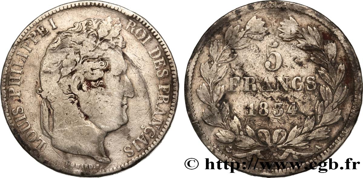 5 francs IIe type Domard 1834 Paris F.324/29 TB 