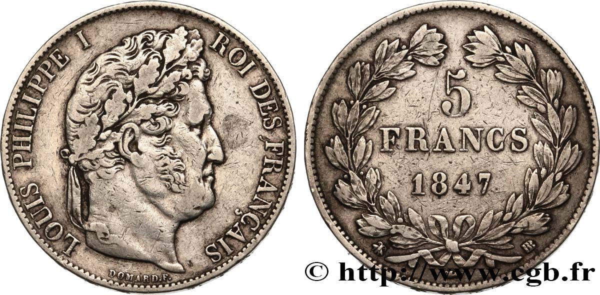 5 francs IIIe type Domard 1847 Strasbourg F.325/15 q.BB 