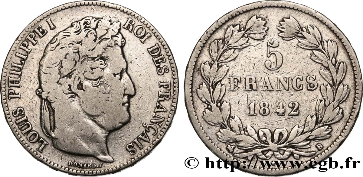 5 francs IIe type Domard 1842 Rouen F.324/96 VF 