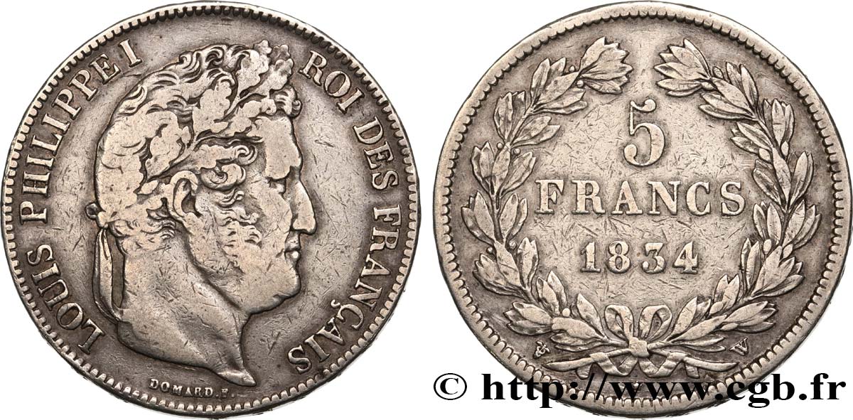 5 francs IIe type Domard 1834 Lille F.324/41 MB 