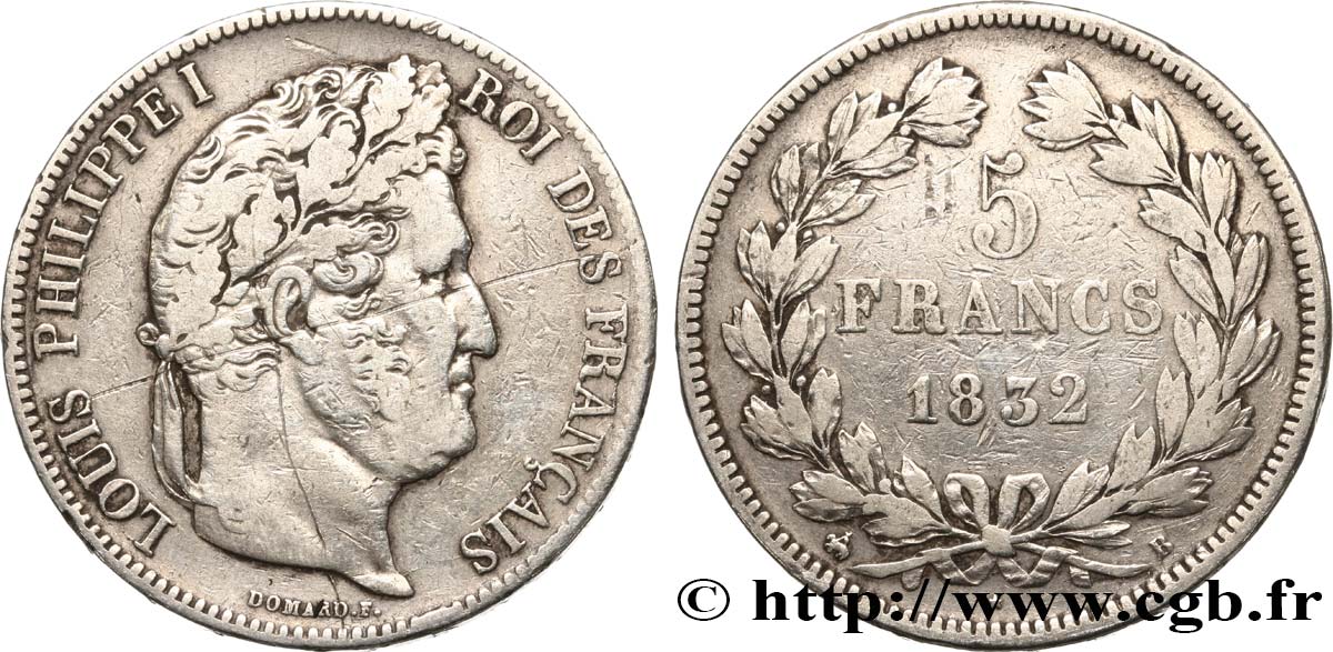5 francs IIe type Domard 1832 Rouen F.324/2 VF 