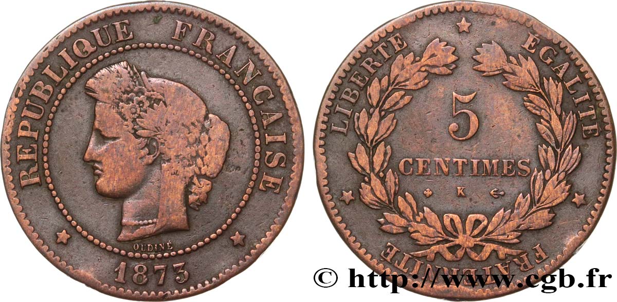 5 centimes Cérès 1873 Bordeaux F.118/8 F14 