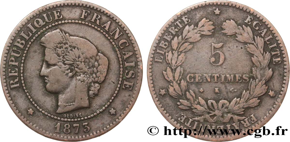 5 centimes Cérès 1873 Bordeaux F.118/8 S15 