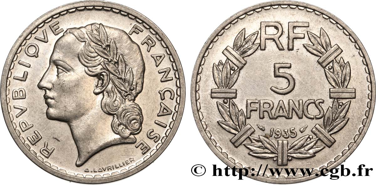 5 francs Lavrillier, nickel 1935  F.336/4 TTB+ 
