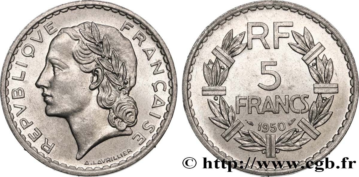 5 francs Lavrillier, aluminium 1950  F.339/20 MS63 
