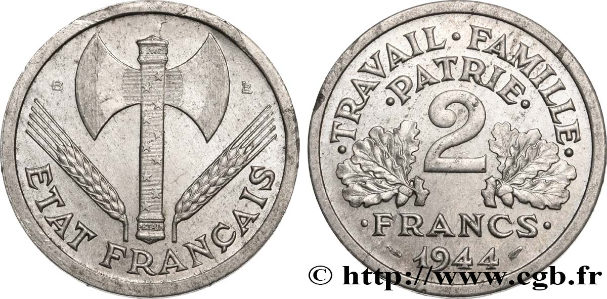 2 francs Francisque 1944 Beaumont-Le-Roger F.270/5 AU58 
