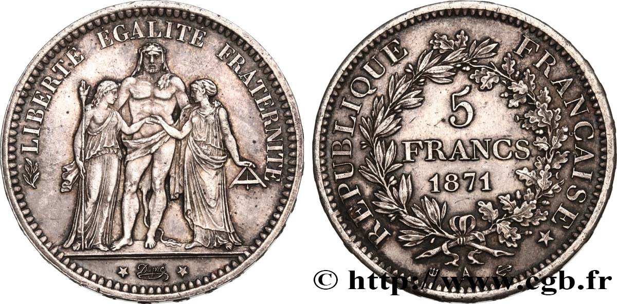 5 francs Hercule, dite “Camélinat” 1871 Paris F.334/3 SUP 