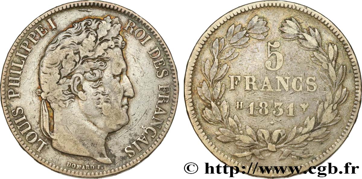 5 francs IIe type Domard Hybride, tranche en relief 1831 La Rochelle F.322/1 TB25 