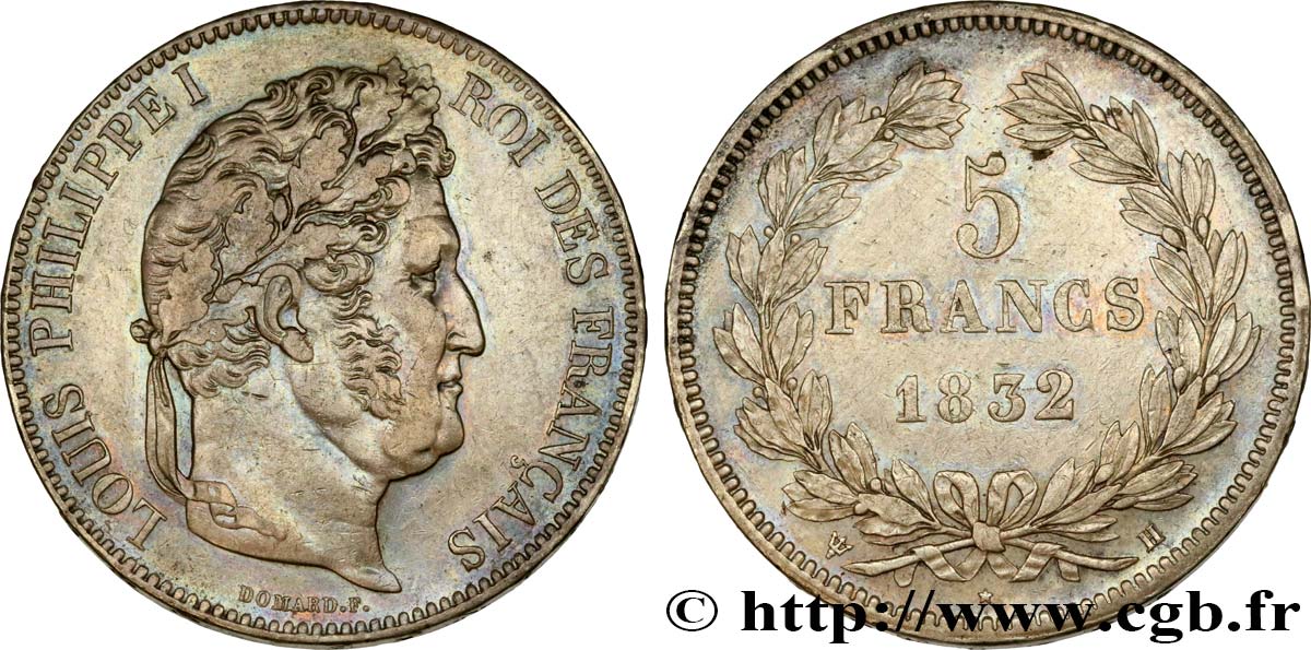 5 francs IIe type Domard 1832 La Rochelle F.324/5 AU52 