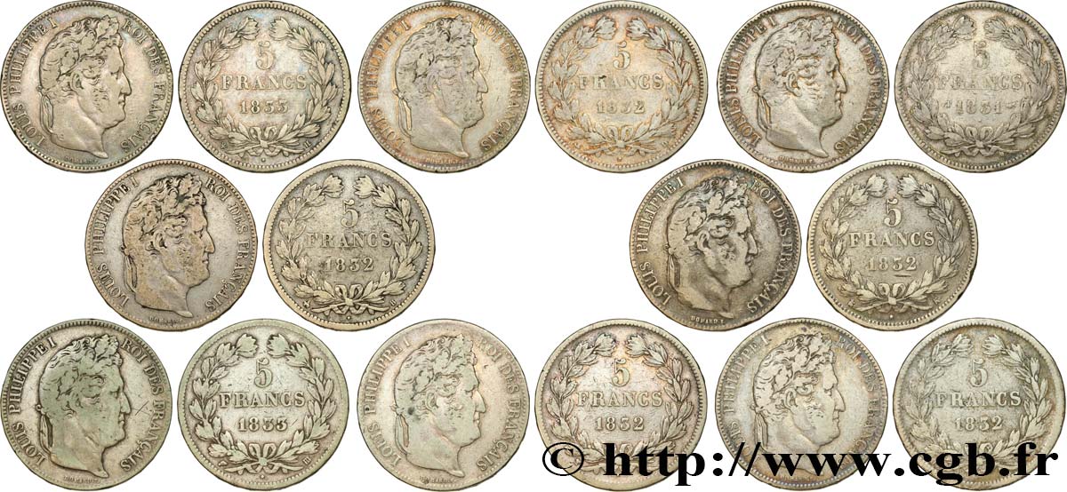 Lot de huit pièces de 5 francs type Domard n.d. s.l. F.320/12 BC 