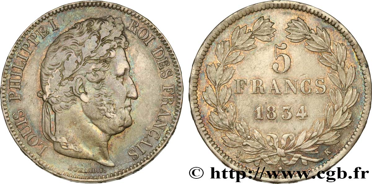 5 francs IIe type Domard 1834 Bordeaux F.324/35 MBC53 