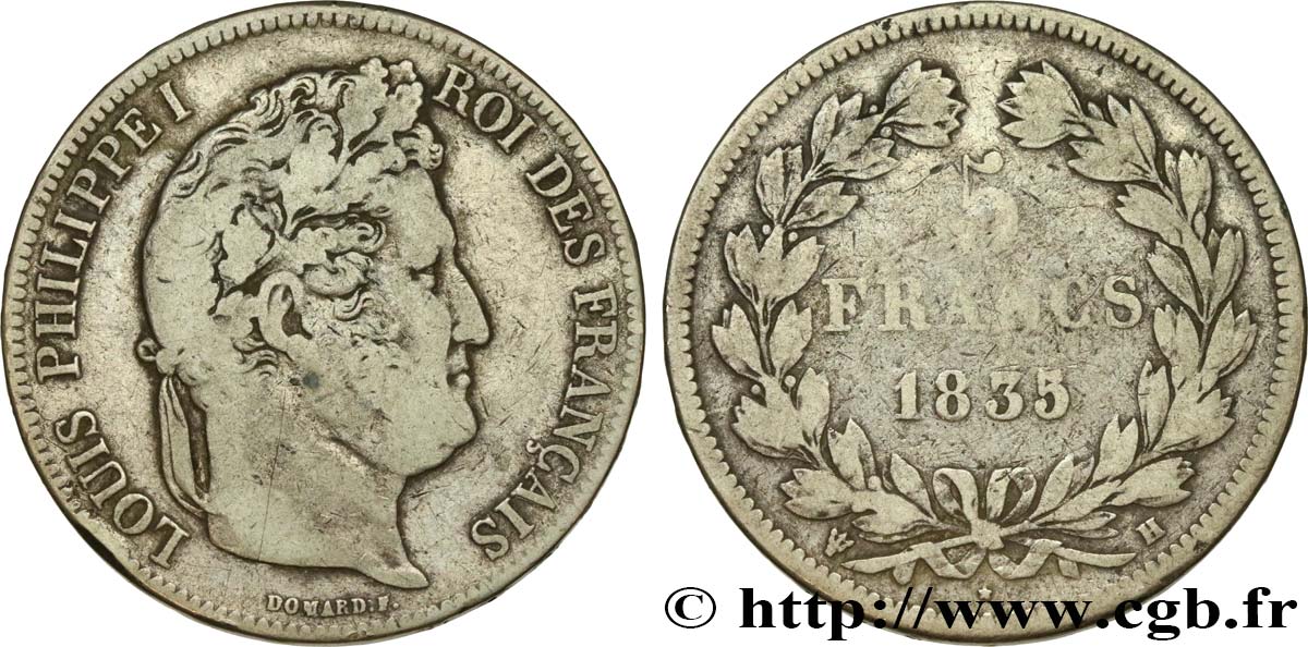 5 francs IIe type Domard 1835 La Rochelle F.324/46 VF20 