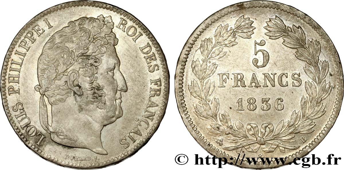 5 francs IIe type Domard 1836 Rouen F.324/54 AU55 