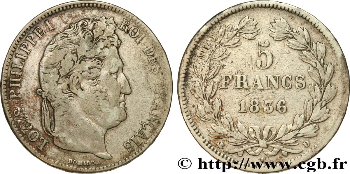 5 francs IIe type Domard 1836 Lyon F.324/56 VF25 