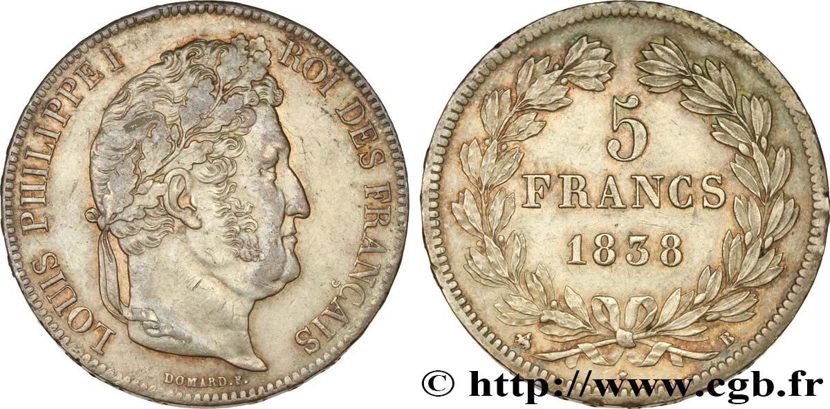 5 francs IIe type Domard 1838 Rouen F.324/69 SPL55 