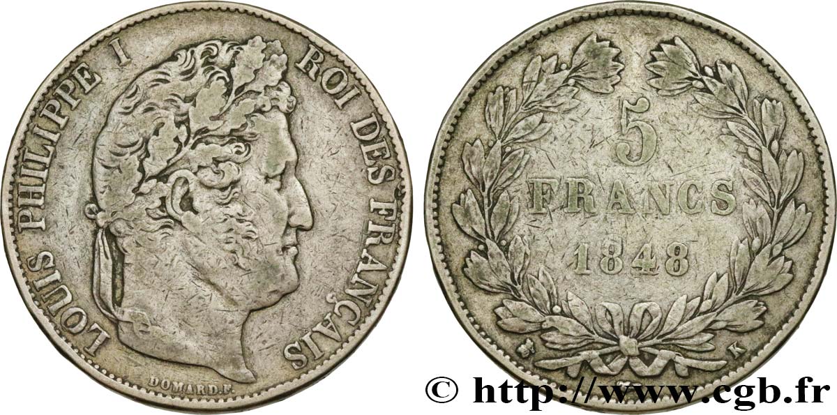 5 francs IIIe type Domard 1848 Bordeaux F.325/19 S30 