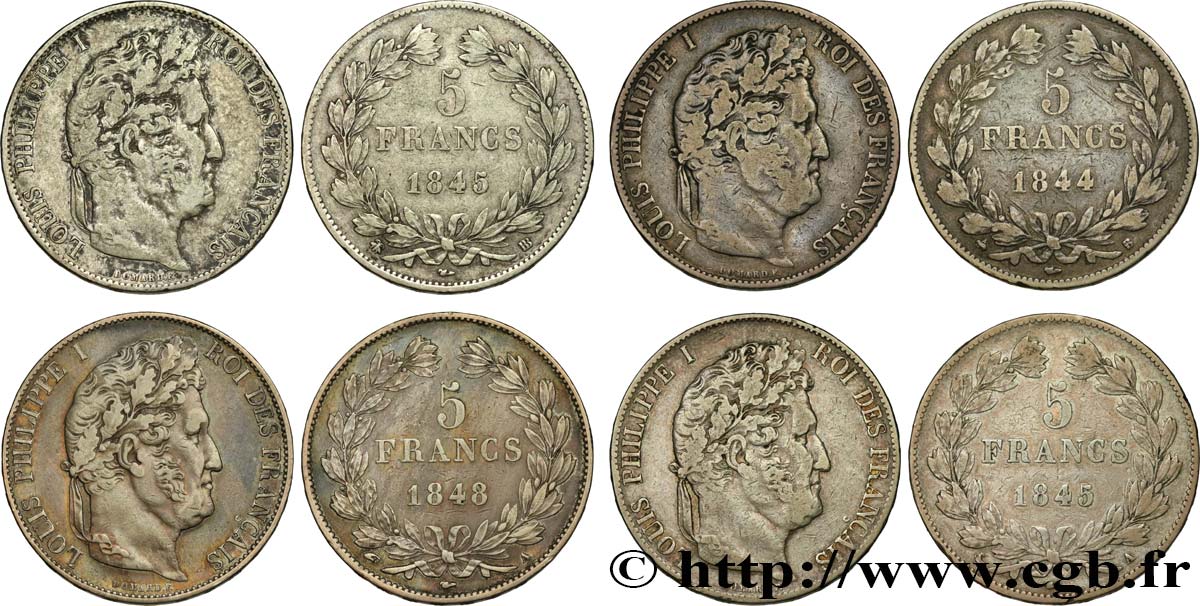 Lot de quatre pièces de 5 francs IIIe type Domard n.d. s.l. F.325/2 TB/TTB 