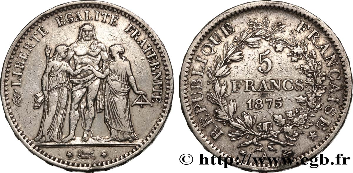 5 francs Hercule 1875 Paris F.334/14 VF 
