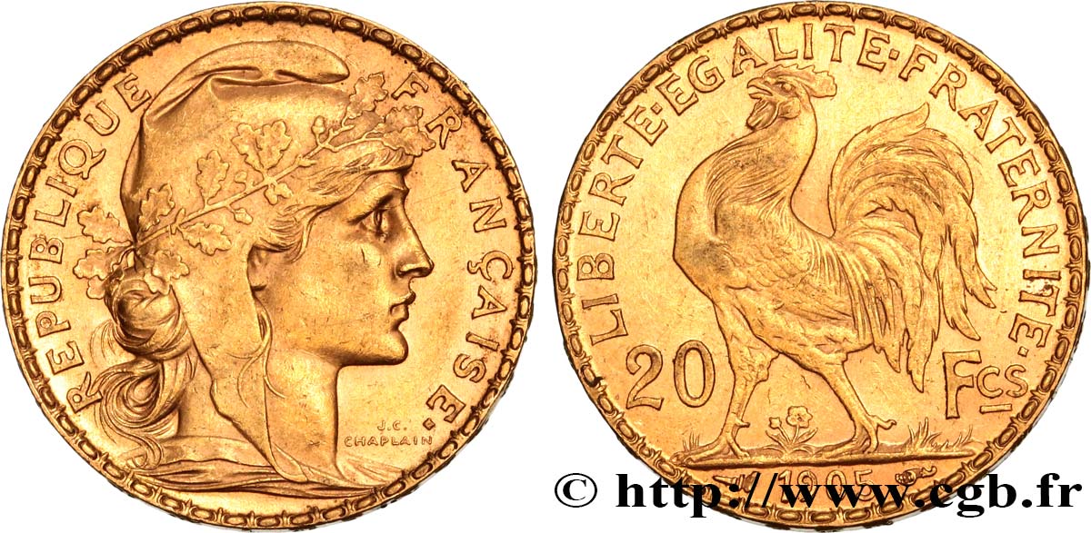 20 francs or Coq, Dieu protège la France 1905 Paris F.534/10 EBC 