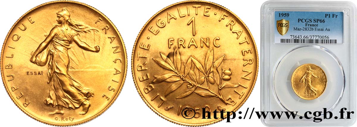 Essai en or de 1 franc Semeuse 1959  GEM.104 18 MS66 PCGS