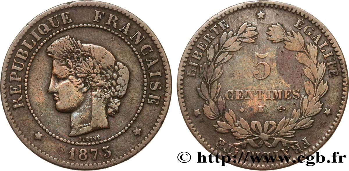 5 centimes Cérès 1873 Bordeaux F.118/8 TB20 