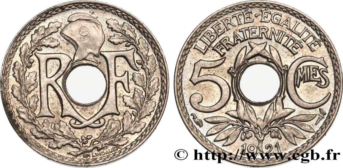 5 centimes Lindauer, petit module 1921 Paris F.122/3 AU55 