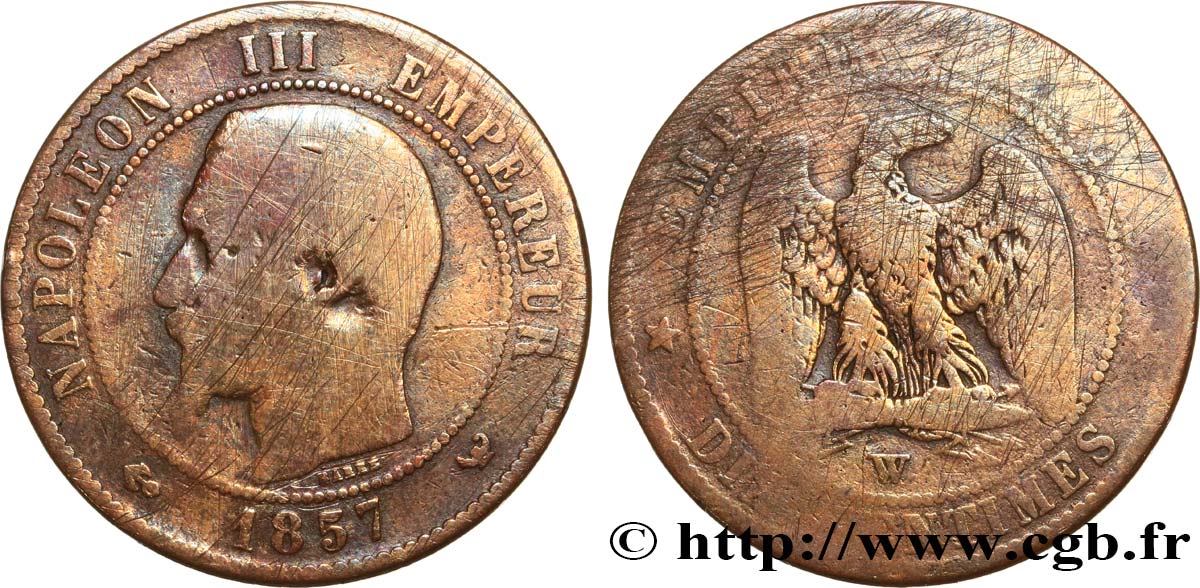 Dix centimes Napoléon III, tête nue 1857 Lille F.133/46 MC 
