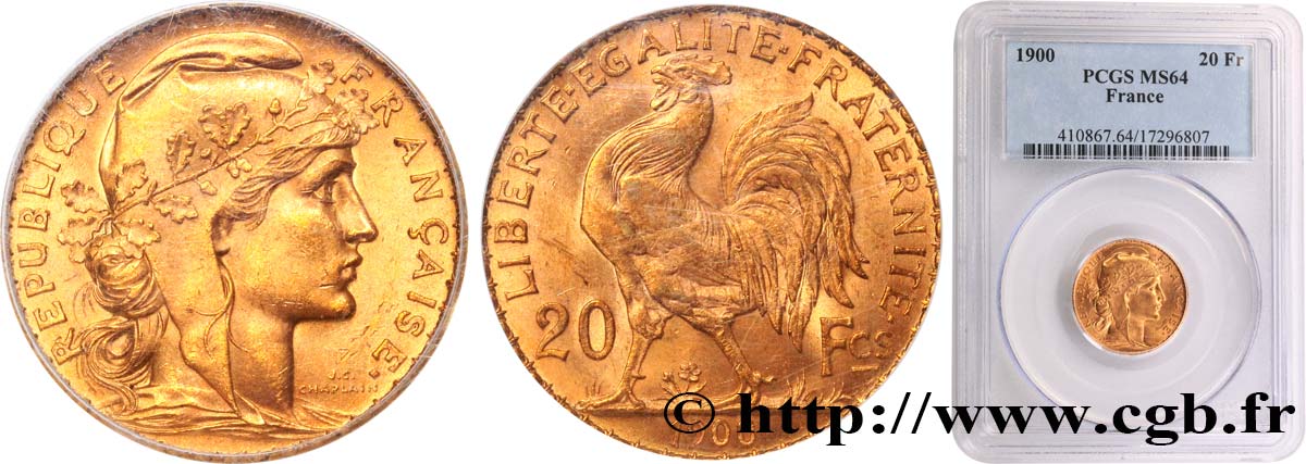 20 francs or Coq, Dieu protège la France 1900 Paris F.534/4 MS64 PCGS