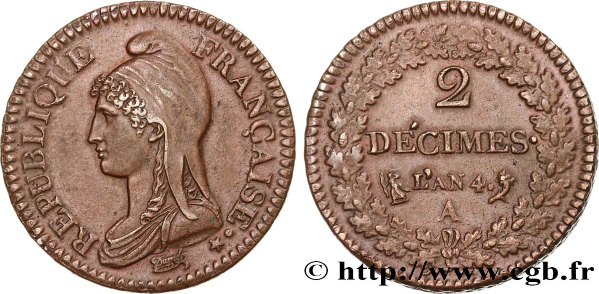 2 décimes Dupré 1796 Paris F.145/1 SPL58 
