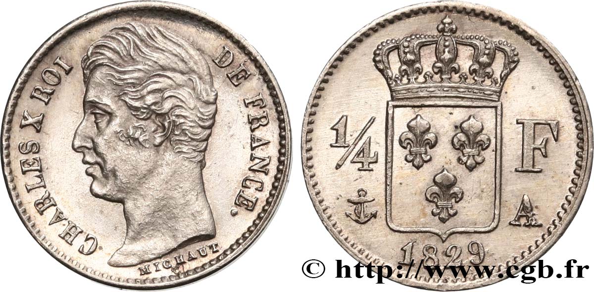 1/4 franc Charles X 1829 Paris F.164/29 SUP62 