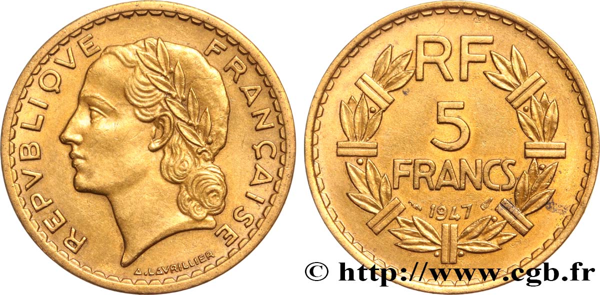 5 francs Lavrillier, bronze-aluminium 1947  F.337/9 MBC52 