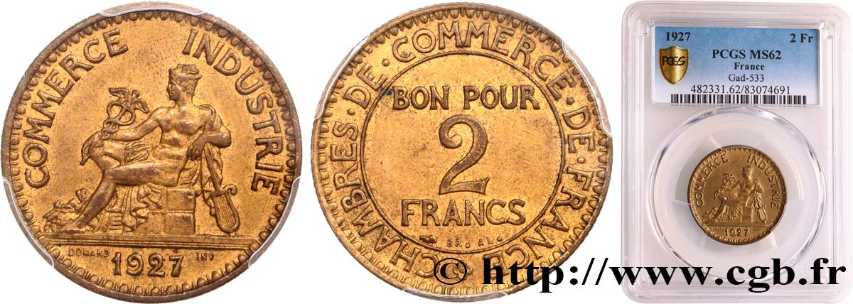 2 francs Chambres de Commerce 1927  F.267/9 EBC62 PCGS