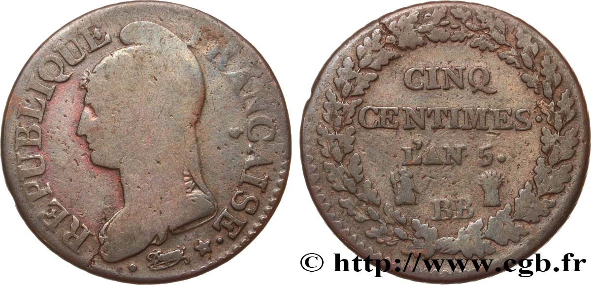Cinq centimes Dupré, grand module 1797 Strasbourg F.115/20 TB20 