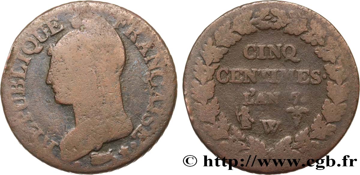 Cinq centimes Dupré, grand module 1799 Lille F.115/73 B10 