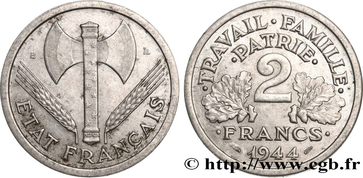 2 francs Francisque 1944 Beaumont-Le-Roger F.270/5 TTB52 