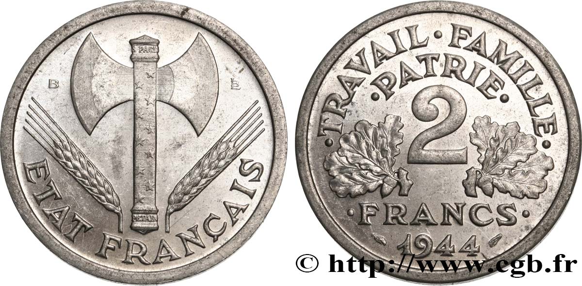 2 francs Francisque 1944 Beaumont-Le-Roger F.270/5 SUP60 