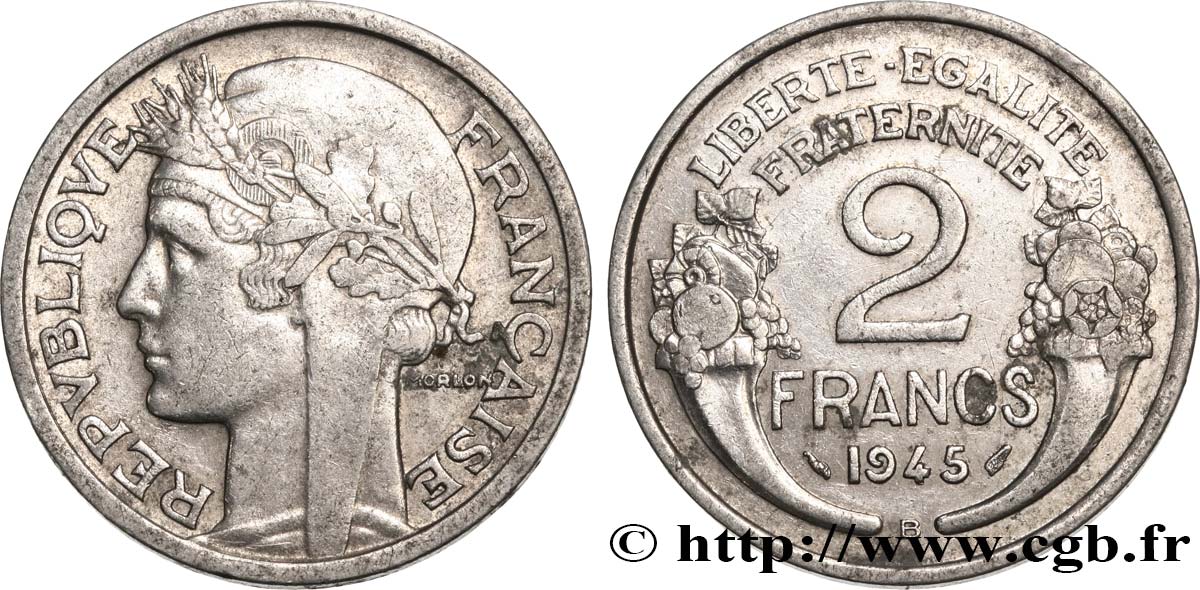 2 francs Morlon, aluminium 1945 Beaumont-Le-Roger F.269/6 VF 