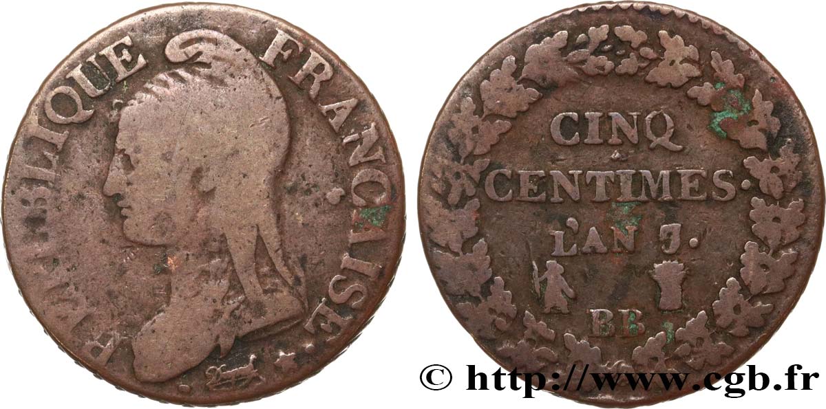 Cinq centimes Dupré, grand module 1799 Strasbourg F.115/61 BC15 