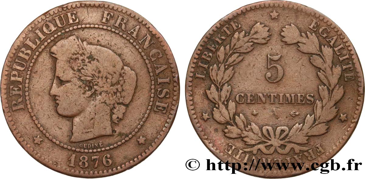 5 centimes Cérès 1876 Paris F.118/13 VG10 