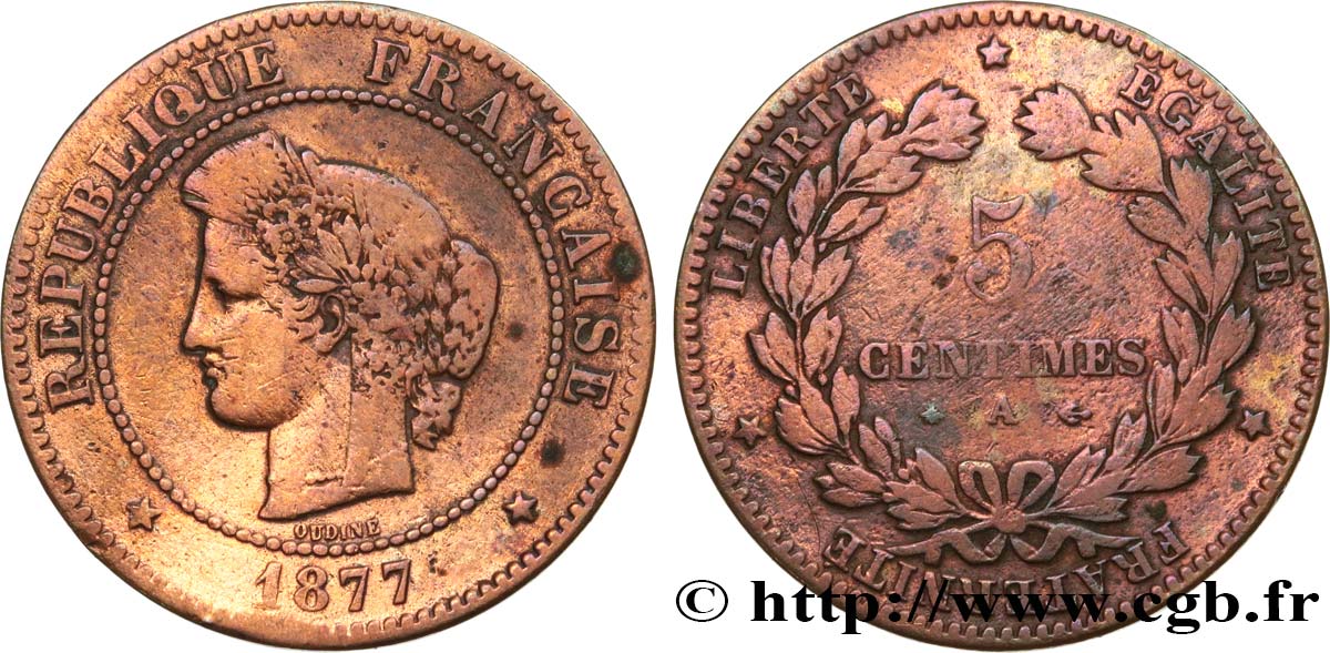 5 centimes Cérès 1877 Paris F.118/15 q.MB 