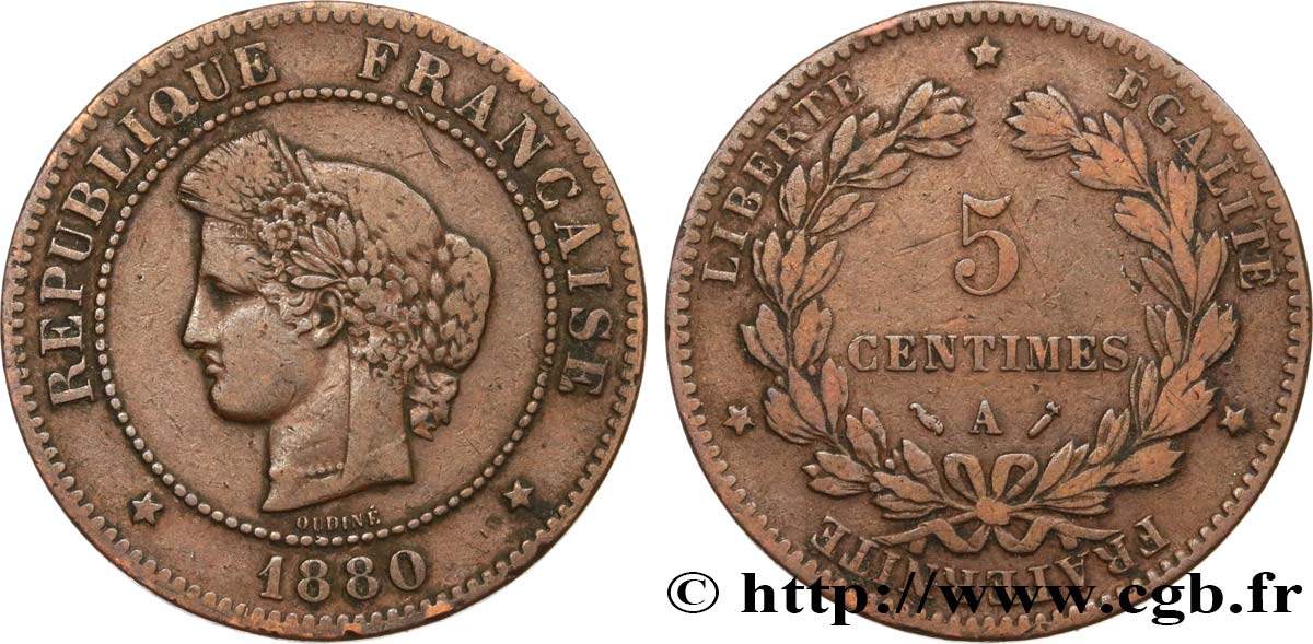 5 centimes Cérès 1880 Paris F.118/21 VF20 