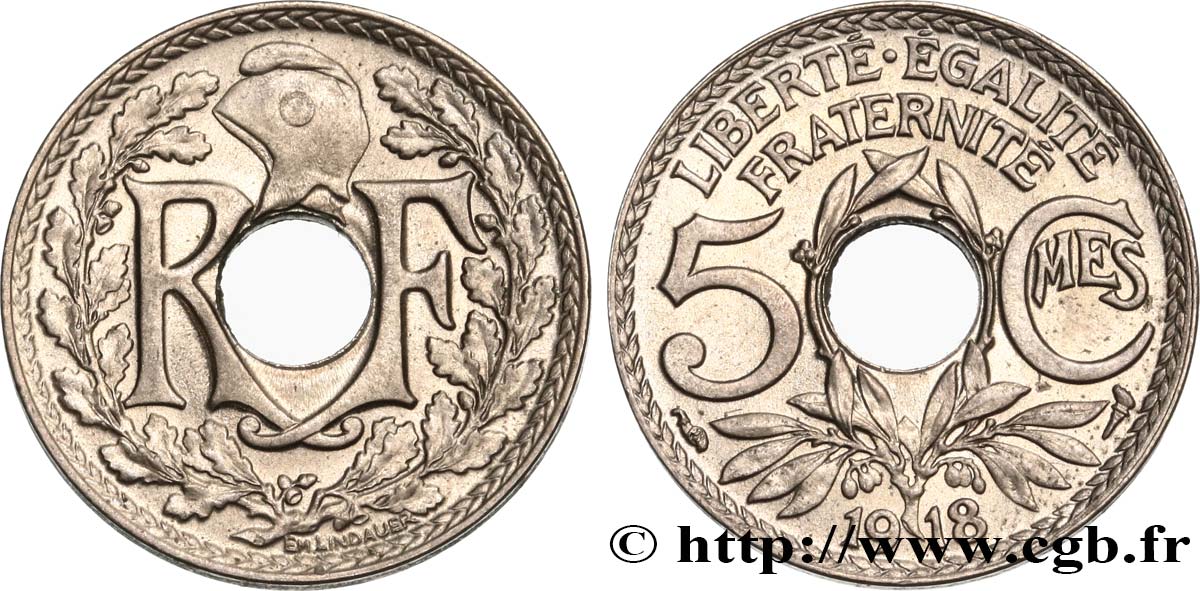 5 centimes Lindauer, grand module 1918 Paris F.121/2 MS63 