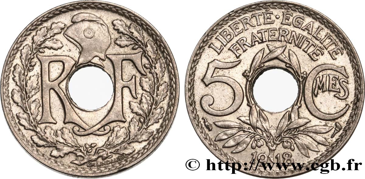 5 centimes Lindauer, grand module 1918 Paris F.121/2 AU58 